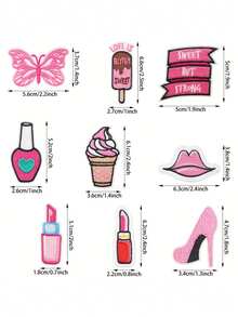 50pcs Random Pink Series Embroidered Iron-On Patches, DIY Clothing Accessories, Hats, Dresses, Cartoon Embroidered Appliques - Multicolor - View 5