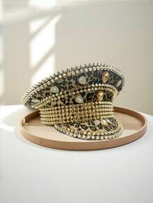 1 pieza Gorra de capitán con brillos de estilo steampunk con rhinestones para mujeres y hombres, gorra militar, adecuada para despedida de soltera, cosplay, Navidad, carnaval, bar, despedida de soltero, accesorio cálido