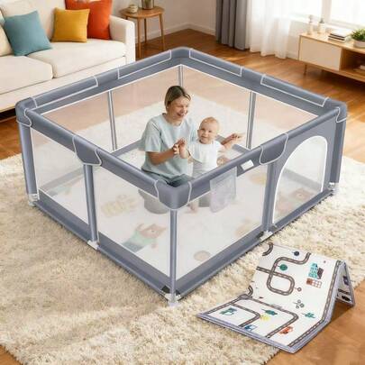 Baby Playpen With Mat,Portable Baby Play Yard For Toddler, Safety Baby Gate Playpen With Soft Breathable Mesh, Indoor And Outdoor, Large Kids Activity Centery ,Freeing Up The Mother's Hands, Sturdy  Play Area, Baby Products, Babies Need,  Must-Have For New Mothers,Newborn Gift