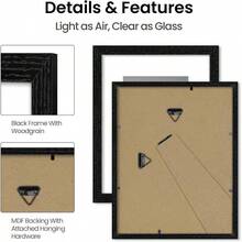 Juego de 2 marcos para cuadros de 8x 10, imgenes de 5x con tapete o 8x 10 sin tapete, Marcos Para Fotos Pared, Negro. - 8x10 - Ver 7