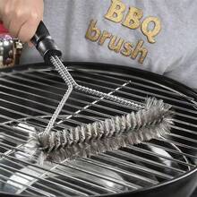 1支不锈钢丝烧烤刷，烧烤架清洁刷，长柄Y型卷曲刷，不粘清洁刷，烧烤配件，三角形网状刷毛刷 - 彩色 - 查看 3