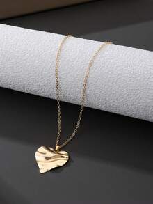 1件简约优雅金色纹理心形吊坠项链，情人节礼物（无包装盒） - 金黃色 - 查看 5