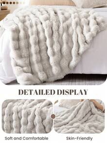 1pc Faux Rabbit Fur Plush Blanket, Ultra Soft Fluffy And Warm, Bedroom Decor, Room Decor, Cozy Healing Style Throw, Lightweight Versatile Bedding For Bedroom/Living Room/Sofa, Easy Care, Office Siesta Small - White - View 10