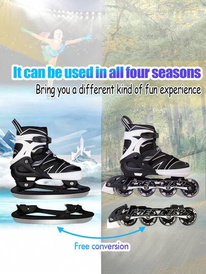 FREE STAR STAR GRATIS Patines multifuncionales 2 en 1 para patinaje sobre ruedas y hielo, suaves y cómodos para adolescentes y adultos, ruedas ajustables con luces intermitentes, adecuados para deportes al aire libre en todas las temporadas, encantador color morado