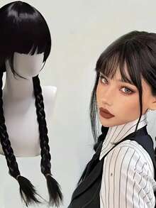 Cosplay Wig Black Double Braided Wig Is A Synthetic Halloween Party Costume Accessory - Black - View 9