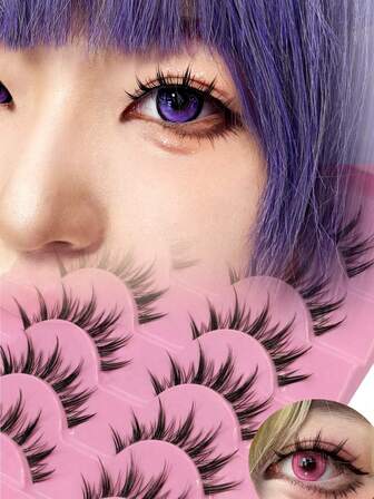 6pairs Manga Lashes Clear Band Eyelashes Natural Crossed Wispy Fake Eyelashes Cosplay Makeup Tools
