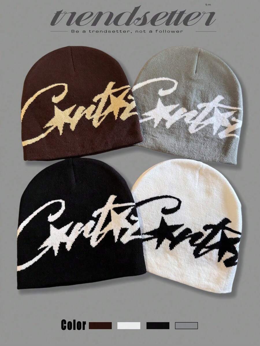 1顶针织帽，嘻哈风格保暖翻边针织帽，男女通用，时尚街头滑板针织帽 - A - 查看 1