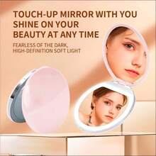 Double Sides Touch Travel Led 3 Colors Mini Foldable Cosmetic Charge Makeup Mirror With Light 2X Magnifying Compact Handheld Lipstick - Hồng - Xem 7