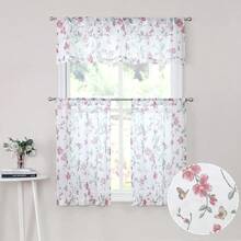 Tollpiz Sheer Floral Curtain Valance Pink Flower Butterfly Printed Bedroom Curtain Valances Rod Pocket Voile Faux Linen Window Valance Curtains For Living Room, 54 X 16 Inches Long, Set Of 1 Panel,54inchWx16inchL(Packof1),Pink - Pink - 查看 8