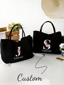 1pc Customizable Name Folding Canvas Tote Bag, Unique, Lightweight, High Capacity, Casual, Fashionable, Delicate Romance,Custom Bridesmaid & Beach Tote - Personalized Canvas Handbag With Name, Perfect For Weddings, Bridal Parties & Travel - Ivory, Perfect Holiday Personalized Gift For Halloween/Christmas/Thanksgiving.Suitable As A Hand Bag, Shoulder Bag, Casual Or Shopping Bag,Students, Freshman, Sophomore, Underclassmen, - Multicolor - View 3