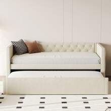 Sofa Bed - Extendable Bed 90*200cm With Board Material, Multifunctional Guest Mattress, Skin-Friendly Velvet Fabric, Grey, Beige (Mattress Not Included) - Beige - View 3