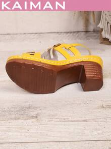 1 Pair Women's PU Leather Hollow Geometric Pattern Fashion High Heel Sandals, Suitable For Party, Beach, Holiday, Spring/Summer - Yellow - View 10