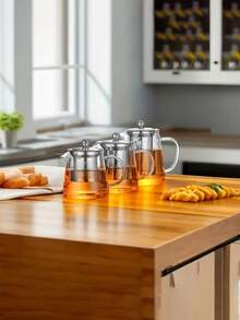 Ấm trà thép không gỉ 304 (có bộ lọc), ấm trà thủy tinh chịu nhiệt, ấm trà hoa văn, bộ ấm trà Kung Fu, thích hợp cho gia đình, nhà hàng, cắm trại, văn phòng, cũng có thể dùng làm dụng cụ pha chế, thích hợp cho cả mùa hè và mùa đông. - trong suốt - Xem 8