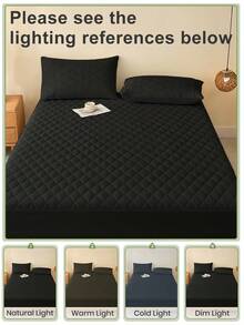 1pc Waterproof Fitted Sheet, Bedding, Stitch Fitted Sheet, Skin-Friendly Mattress Cover, Soft And Comfortable Bedding For Bedroom, Room Decor, 11.8 Inch Deep Pocket Cooling Breathable Quilted Square Lattice Fitted Sheet For All Seasons, For Single, Twin, Full, Queen And King Size, Solid Color Mattress Protective Cover, Dustproof, Comfortable And Machine Washable - Deep Black - View 8