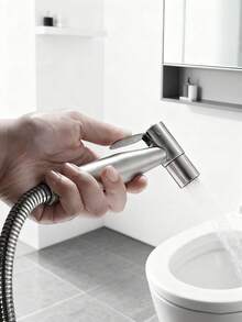 3件套不锈钢高压手持喷枪，便携式马桶冲洗器，多功能浴室清洁喷枪套装，含软管和支架。方便清洁马桶，打造洁净整洁的浴室环境。适用于浴室清洁、个人卫生和冲厕。是现代浴室的时尚配件，也是理想的节日礼物。 - 銀色 - 查看 9