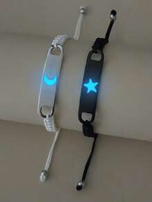 ATLVXJL 2pcs/Set Luminous Couple/Friendship Starry Night Stainless Steel Pendant Adjustable Cord Bracelet Set, Suitable For Daily Wear And Holiday Gift