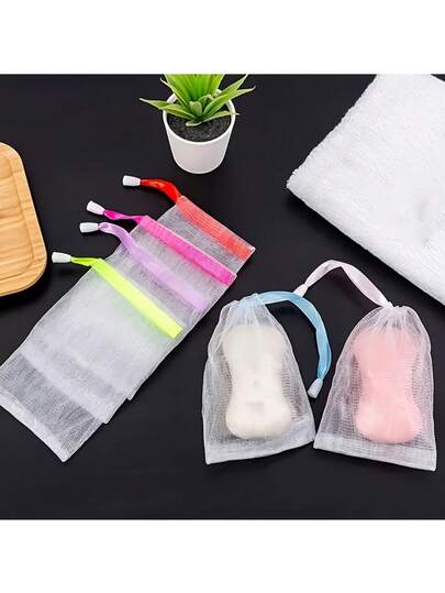 1pc/3pcs/5pcs/10pcs Double Layer Lather Net Soap Bag, Facial Cleanser Soap Foaming Net Bag, Handmade Soap Net Bag
