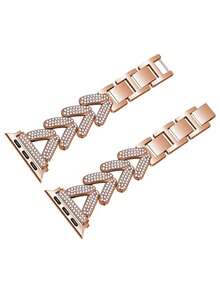 4pcs Minimalist Elegant Wheat Ear Rhinestone Metal Bands Compatible With Apple Watch Series 38/40/41mm, 42/44/45/46/49mm - Rose Gold - View 6