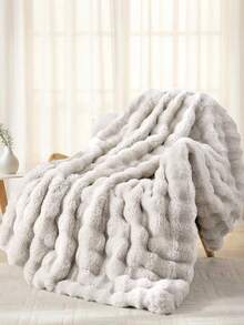 1pc Faux Rabbit Fur Plush Blanket, Ultra Soft Fluffy And Warm, Bedroom Decor, Room Decor, Cozy Healing Style Throw, Lightweight Versatile Bedding For Bedroom/Living Room/Sofa, Easy Care, Office Siesta Small - White - View 12