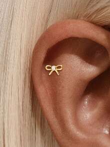 1pc 925 Sterling Silver Flat Bowknot Earrings, Low Allergy Screw Back Earrings, Petite & Delicate, Suitable For Cartilage, Helix And Sensitive Ears