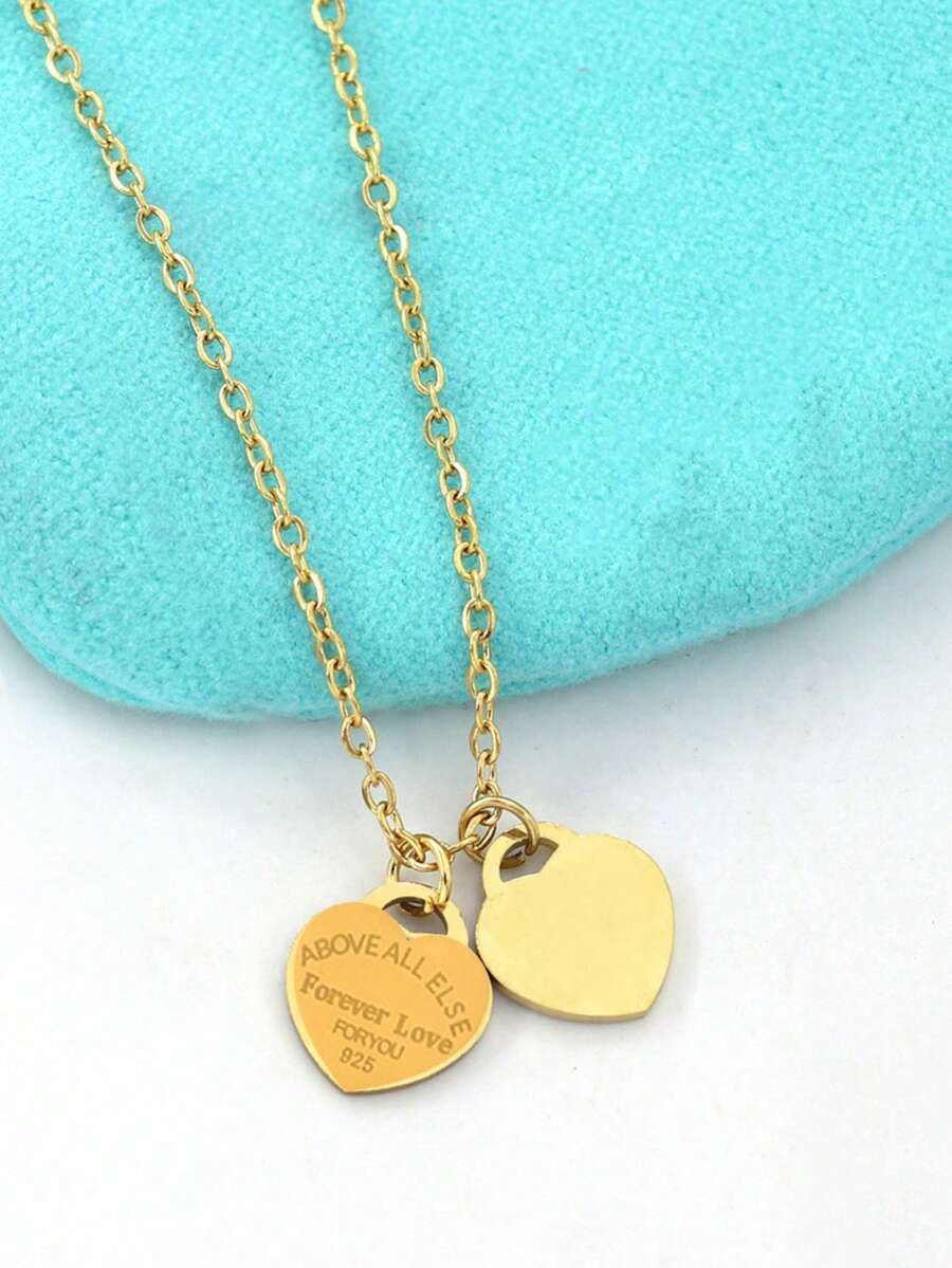 1 chiếc dây chuyền INS mới về màu vàng, mặt dây chuyền hình trái tim đôi, trang sức thời trang Hàn Quốc, quà tặng ngày Valentine cho bạn gái, phù hợp để đeo hàng ngày.