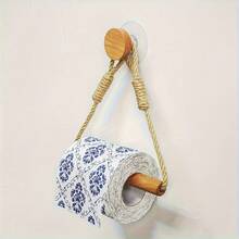 Suport pentru prosoape de hârtie din frânghie țesută 1 buc/2 buc, suport din lemn pentru role de hârtie igienică, organizator creativ de perete, accesoriu elegant și practic pentru baie, decor de baie fără găurire, decor de toamnă - Multicolor - Vizualizare 15