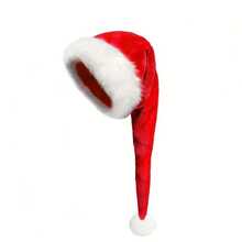 1pc Extra Long Plush Christmas Hat - Red & Black Santa Hat With Fluffy Trim, Hand Wash Only, No Electricity Needed, Festive Holiday Decor For Parties, Gifts, And Home Decor, Christmas Hat, Party Accessory, Soft Texture, Durable Material, Gift Shoppers For Halloween, Christmas Event & Party Supplies
