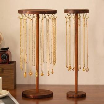 带挂钩的木制项链展示架，项链和手链首饰收纳架