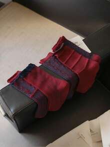 5 Pairs Women's Striped Mid-Calf Socks, Red And Blue Color, Suitable For Autumn/Winter, Indoor, Outdoor Activities And Sports, Fit For Young Adults Aged 18-40