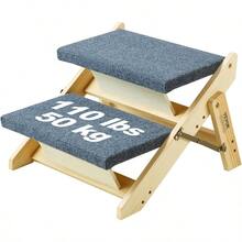 Wood Pet Stairs/Pet Steps 2-In-1 Foldable Wooden Dog Stair For Beds Sofa And Cars Dog Stairs And Ramp With 4 Steps For Small Medium Large Pet Up To 150 Lbs - 兩步 - 查看 1