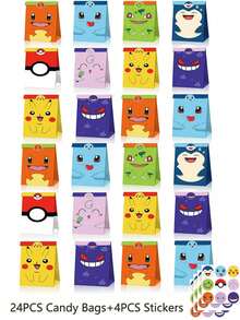 12PCS/24PCS Pocket Candy Bags Cute Cartoon Anime Figure Image Kraft Paper Gift Bag And Stickers Apply Daily Party Gift Packaging Box Packaging Bag Party Gifts - Multicolor - View 8