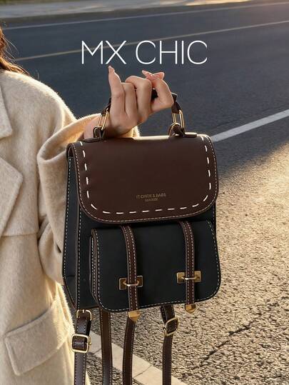 轻便、便携式复古拼色小背包/单肩包，适合女士，适合大学生的学校背包，非常适合大学、商务、工作、通勤、返校、书包、便携式、笔记本电脑隔层、大容量，适合少女、女大学生、大学、初中、高中、户外、旅行、郊游、小学、办公室