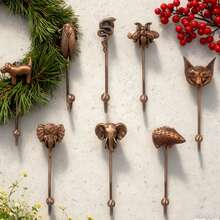 7-Piece Animal-Themed Copper-Style Coat Hooks: Intricate Sculpted Details (Dog, Cicada, Snake & More) – Durable Metal Build, Decorative Wall Storage For Coats, Bags, Bedroom, Bathroom, Home Organization - 衣鉤古紅 - 查看 8