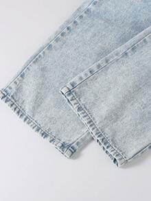 1pc Girl Casual Versatile Street Y2K Kitten Graphic Straight Leg Jeans - Light Wash - View 5