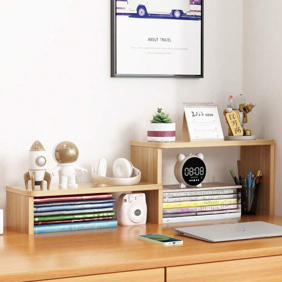 1pc Adjustable Extendable Desktop Organizer Rack, Multi-Tier Desk Storage Shelf, Simple Multifunctional Small Storage Riser - Multicolor - View 1