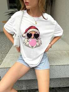 Short-Sleeved T-Shirt With Santa Claus Print - 白色的 - 查看 6