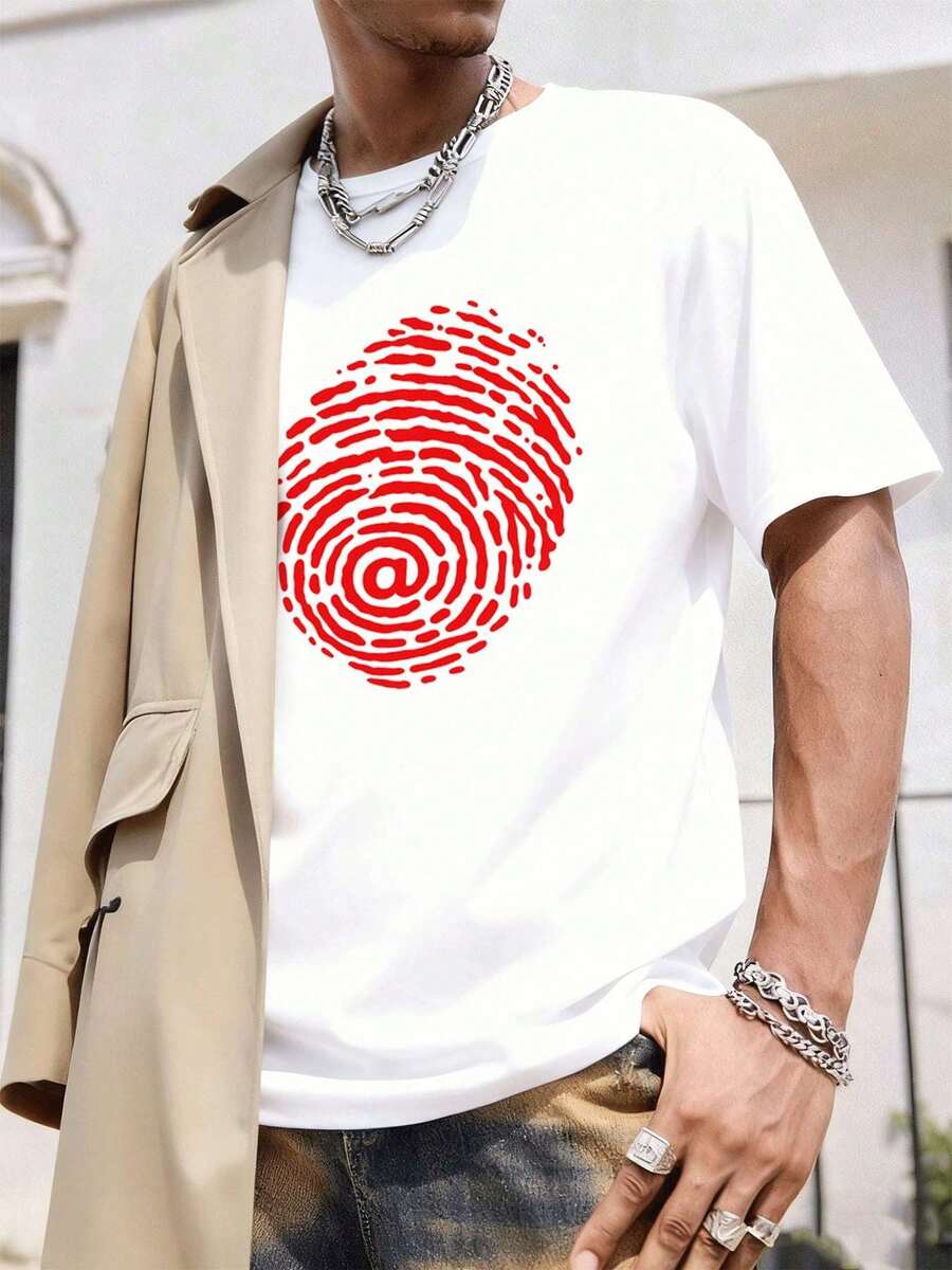 Camiseta con estampado de correo electrónico y huellas dactilares, talla grande, otoño, algodón premium, diseño gráfico, informal, transpirable, nueva llegada - Blanco - Ver 1