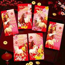 18pcs Red Envelopes - Traditional Decor With Vietnamese Text, Gold & Red Horse Patterns - Birthday, Holiday Party Decoration - Elegant Tabletop Centerpiece - Suitable For New Year, Wedding, Office Or Party Decor - Festive Cards And Ornaments - Multicolor - View 4