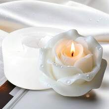 1个3D立体玫瑰蜡烛模具 - 可重复使用的柔性硅胶花卉模具，适用于蜡烛和肥皂制作 | 精致花瓣细节，粘土和蜡浇铸模具 | 花卉造型DIY工艺品，适合家居装饰、生日礼物、母亲节礼物、情人节礼物和婚礼装饰 | 不粘工艺爱好者工具 - 白色 - 查看 4