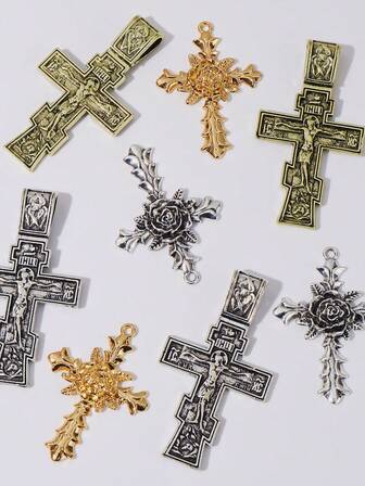 2 piezas Collar vintage con cruz con patrón de rosa y colgante con texto, accesorio multicapa personalizado