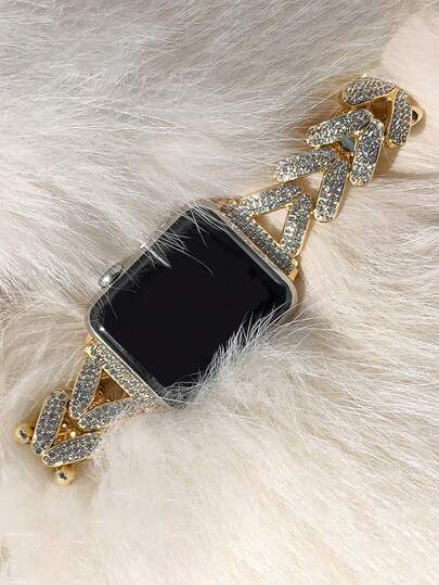 4pcs Minimalist Elegant Wheat Ear Rhinestone Metal Watch Band Compatible With Apple Watch Series 38/40/41mm, 42/44/45/46/49mm