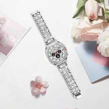 1pc Jewelry Shiny Diamond Metal Formal Watch Band + 1pc Shiny Watch Case (Screen Protector Not Included), Compatible With Galaxy Watch 8 40mm & 44mm, Fits Galaxy Watch 8 Bands, Adjustable Replacement Strap Accessories, Unisex, Compatible With Galaxy Watch 7 40mm & 44mm - Silver - View 2