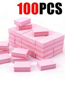 100pcs Nail Buffing Blocks, 100/180 Grit Mini Nail Buffers Sponge Double Sided Nail Files, Nail Care Tools For Acrylic Nails - Pink - View 9