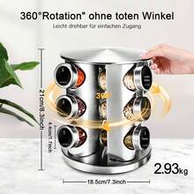 Spice Carousel With 12 Spice Jars, 360° Rotating Spice Rack, Spice Turntable Storage Unit, Spice Organizer, Stainless Steel Construction, Silver Finish - 12-piece Round Spice Rack Set - View 6