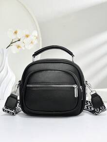 Bolsa Feminina Preta - Mini Bolsa Transversal Com Alça De Ombro Removível, Bolsa Tote Casual, Design Com Zíper Duplo E Alça De Ombro Removível. - Preto - Ver 3
