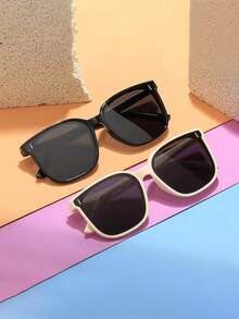 新款偏光直纹纽扣时尚眼镜，适合3-10岁儿童，方形镜框，男女童皆宜，防紫外线时尚眼镜，适合返校季、情人节、日常休闲、派对佩戴及装饰，儿童礼物 - 彩色 - 查看 20