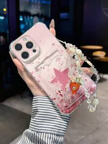 5-Pointed Star Painted Transparent Quadrangular Card Holder Multifunctional Card Wallet With Wrist Strap, Thick Shockproof Phone Case Compatible With IPhone 17/17 Pro/17 Pro Max, 16/11/16 Pro/16 Plus/16 Pro Max/16e, 15 Pro Max, 13/14/12/XS/XR/7G/8P, Galaxy, Redmi - Multicolor - View 4