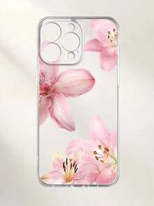 1pc Minimalist Pink Lily Flower Pattern Shockproof TPU Phone Case, Compatible With IPhone 16 Pro Max/15 Plus/14/13/12/11/8P/XS Max And Galaxy S24 Ultra/S23 FE/S22/S21/S20/A52S/A15/A03 - 款式3(1PC) - 查看 2