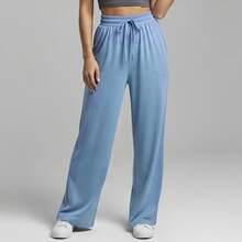 Comfortable Women's Wide-Leg Sweatpants, Soft, Structured Fit, Casual, Basic, Plain, With A Faux Drawstring. - Baby Blue - View 12