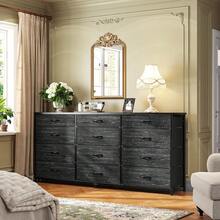 55" Long Dresser For Bedroom With 12 Fabric Drawers, Entertainment Center For 60 Inch TV Dressers & Chests Of Drawers Large Organizer, Living Room, Metal Frame, Wood Top, Black - 黑色 - 查看 7